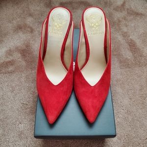 Red Vince Camuto Suede Mule Heels